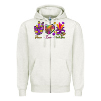 Oatmeal Heather Peace Love Mardi Gras Zipper Hoodie - BundleAndBundleShop