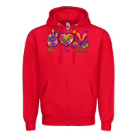 Red Peace Love Mardi Gras Zipper Hoodie - BundleAndBundleShop