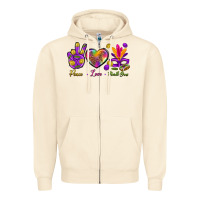 Sandshell Peace Love Mardi Gras Zipper Hoodie - BundleAndBundleShop