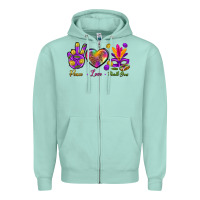 Seafoam Peace Love Mardi Gras Zipper Hoodie - BundleAndBundleShop
