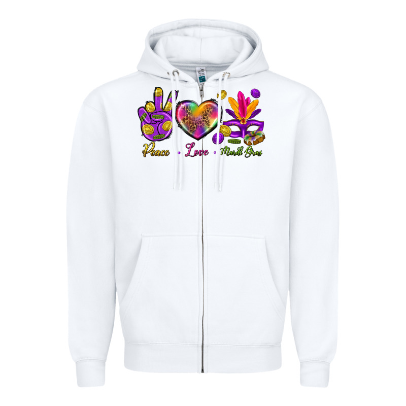 Peace Love Mardi Gras Zipper Hoodie by BundleAndBundleShop | Teevron