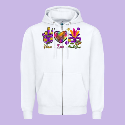 Peace Love Mardi Gras Zipper Hoodie Designed By Bundleandbundleshop
