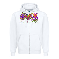 White Peace Love Mardi Gras Zipper Hoodie - BundleAndBundleShop