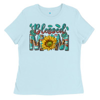 Baby Blue western blessed mom with sunflower Ladies Tee - texasbilliewilder