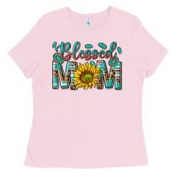 Bubblegum Pink western blessed mom with sunflower Ladies Tee - texasbilliewilder