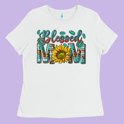 Western Blessed Mom With Sunflower Ladies Tee Designed By Texasbilliewilder