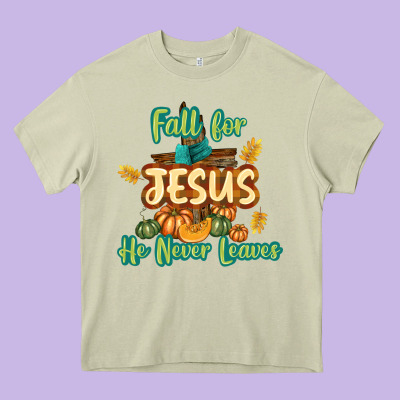 Fall For Jesus He Never Leaves Heavy Core Tee Designed By Texasbilliewilder