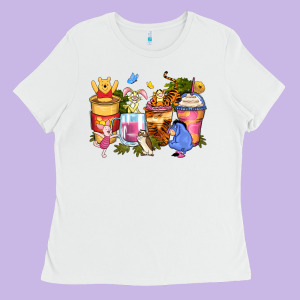 Cartoon Characters Coffee Cups Ladies Tee Designed By Zillion Design Studio