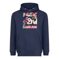 Navy Cool I Love Music Shirt Gifts Music Is My Second Language Heavyweight Hoodie - Bettercallsaul