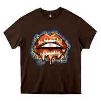 Chocolate Brown american football lips Heavy Core Tee - Zillion Design Studio