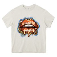 Cream american football lips Heavy Core Tee - Zillion Design Studio