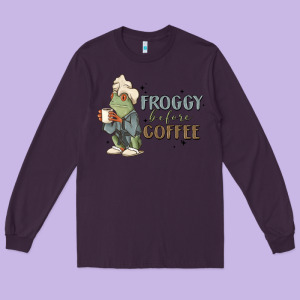Froggy Before Coffee Long Sleeve Tee Designed By Maliassmallbusiness