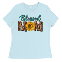 Baby Blue western blessed mom with sunflower Ladies Tee - texasbilliewilder