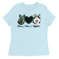 Baby Blue peace love huskies Ladies Tee - RanaPortraitStore