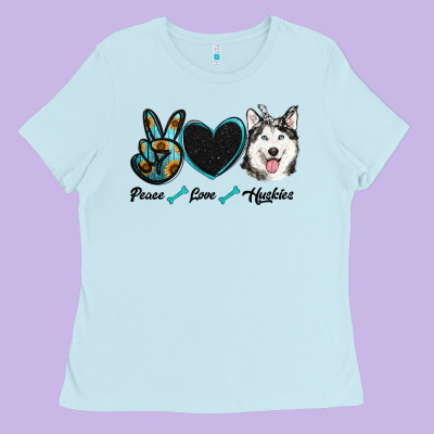 Peace Love Huskies Ladies Tee Designed By Ranaportraitstore