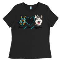 Black peace love huskies Ladies Tee - RanaPortraitStore