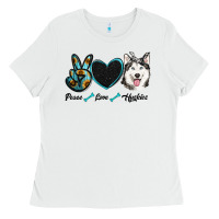 White peace love huskies Ladies Tee - RanaPortraitStore