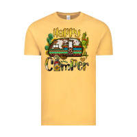 Vintage Mustard happy camper caravan and gnome Vintage Tee - BarkalooDesign