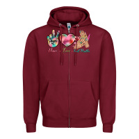 Burgundy Peace Love Nail Hustler Zipper Hoodie - BundleAndBundleShop