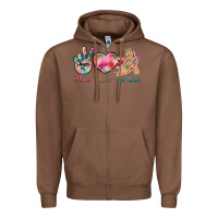 Chestnut Peace Love Nail Hustler Zipper Hoodie - BundleAndBundleShop