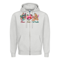 Dove Grey Peace Love Nail Hustler Zipper Hoodie - BundleAndBundleShop