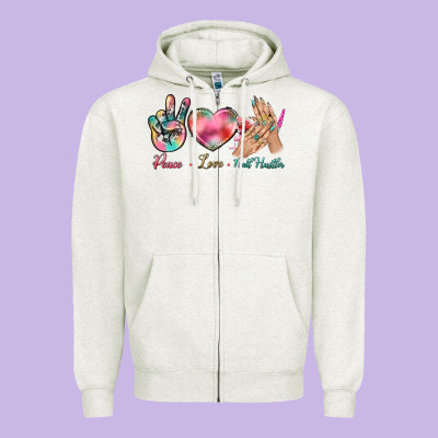 Peace Love Nail Hustler Zipper Hoodie Designed By Bundleandbundleshop