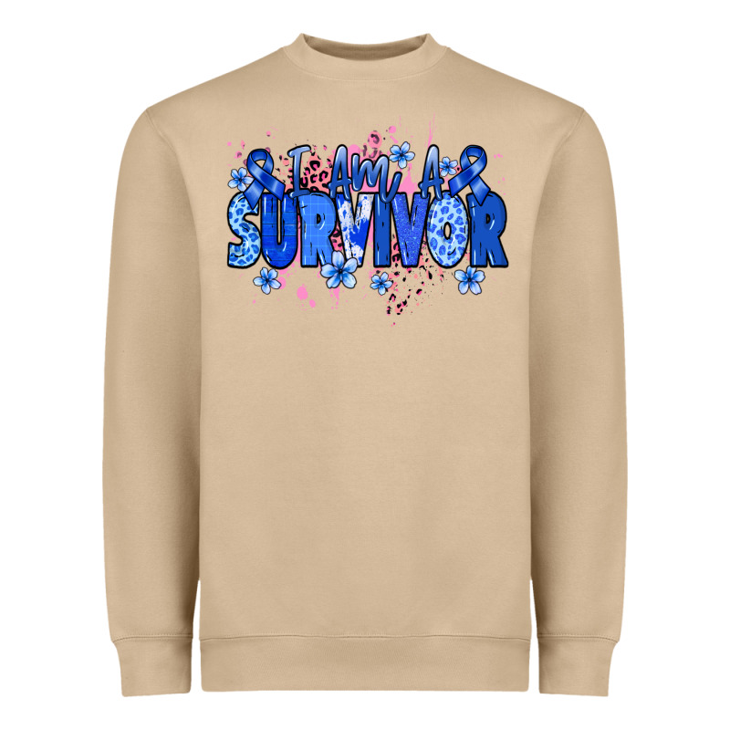 I Am A Survivor Colon Cancer Blue Ribbon Heavyweight Sweatshirt by NancyCooperArtShop | Teevron