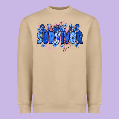 I Am A Survivor Colon Cancer Blue Ribbon Heavyweight Sweatshirt Designed By Nancycooperartshop
