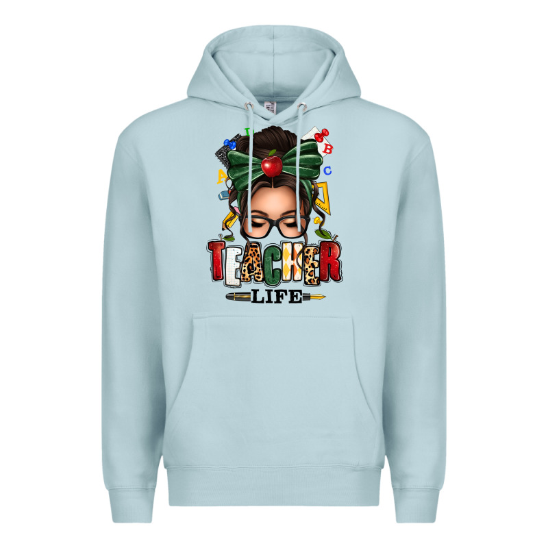 Teacher Life Afro Messy Bun Premium Hoodie by texasbilliewilder | Teevron