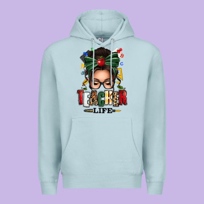 Teacher Life Afro Messy Bun Premium Hoodie Designed By Texasbilliewilder