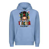 Colony Blue teacher life afro messy bun Premium Hoodie - texasbilliewilder