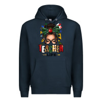 Navy teacher life afro messy bun Premium Hoodie - texasbilliewilder