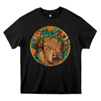 Black fall highland cow round Heavy Core Tee - RanaPortraitStore