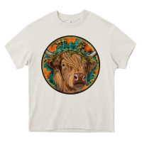 Cream fall highland cow round Heavy Core Tee - RanaPortraitStore