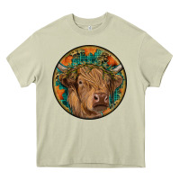 Mossy fall highland cow round Heavy Core Tee - RanaPortraitStore
