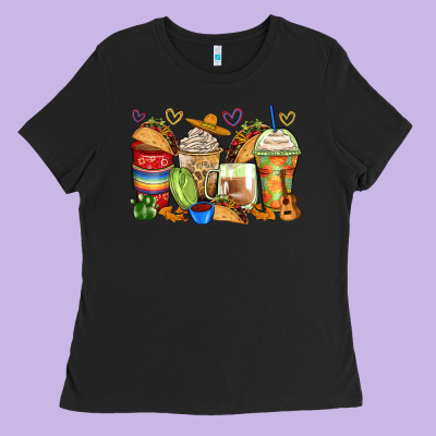 Tacos Coffee Cups Ladies Tee Designed By Zillion Design Studio