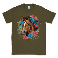 Army Green quarter horse floral Classic Tee - LillyAllenDesigns
