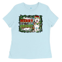 Merry And Bright Husky Farm  Background Ladies Tee | Teevron