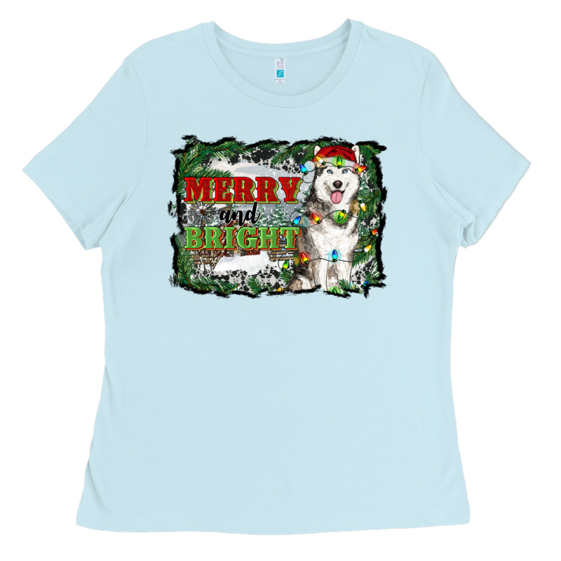 Merry And Bright Husky Farm  Background Ladies Tee by RanaPortraitStore | Teevron