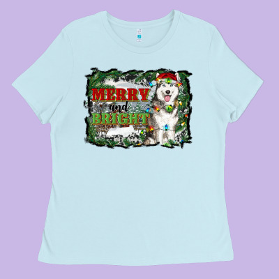 Merry And Bright Husky Farm  Background Ladies Tee Designed By Ranaportraitstore
