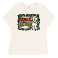 Bone merry and bright husky farm  background Ladies Tee - RanaPortraitStore