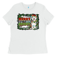 White merry and bright husky farm  background Ladies Tee - RanaPortraitStore