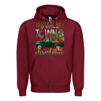 Burgundy Small Town Christmas With Truck Zipper Hoodie - BundleAndBundleShop
