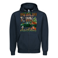 Navy Small Town Christmas With Truck Zipper Hoodie - BundleAndBundleShop