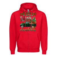 Red Small Town Christmas With Truck Zipper Hoodie - BundleAndBundleShop