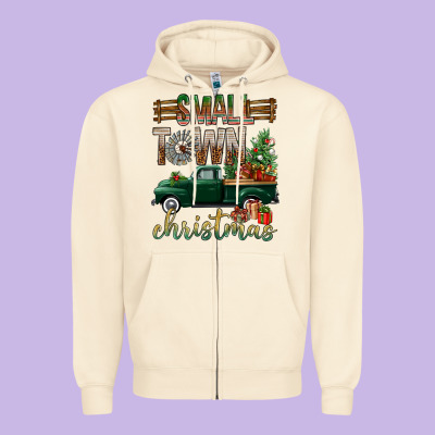 Small Town Christmas With Truck Zipper Hoodie Designed By Bundleandbundleshop
