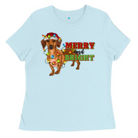 Baby Blue merry and bright dachshund Ladies Tee - RanaPortraitStore