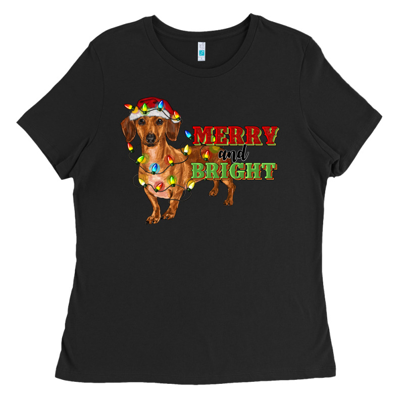 Merry And Bright Dachshund Ladies Tee by RanaPortraitStore | Teevron