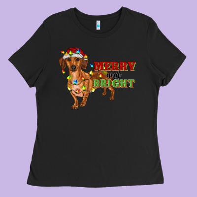 Merry And Bright Dachshund Ladies Tee Designed By Ranaportraitstore