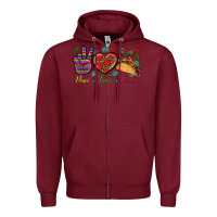 Burgundy Peace Love Tacos Zipper Hoodie - BundleAndBundleShop